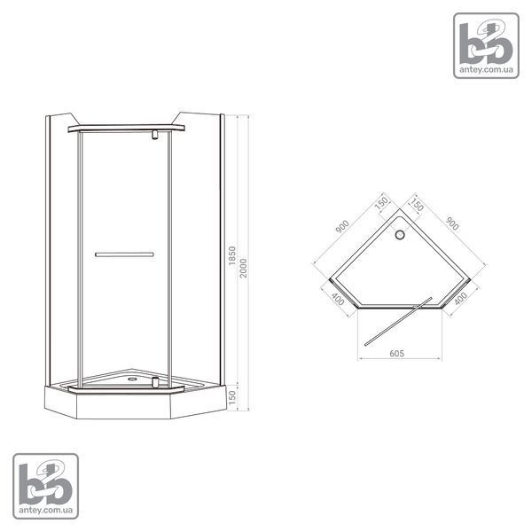 Душова кабіна п'ятикутна 90х90  DUCT N 5-9090 фото