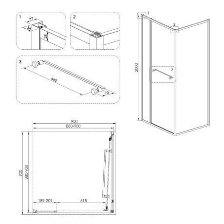 Душевая кабина Volle Cruze 90x90x200 стекло прозрачное, metal gun 1047.124705 фото
