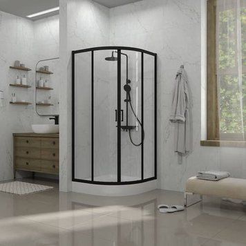 Душова кабіна розсувна, напівкругла Dakota 900*900*1850мм, black matt, cкло 5мм, clear 1405652403 фото