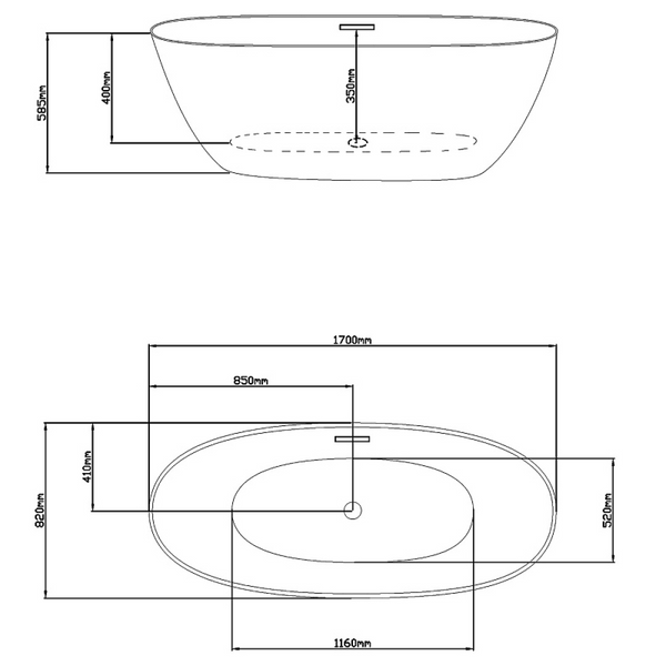 Акрилова Окремостояча ванна Rosa 170x82x58.5 MS-14 MS-14 фото